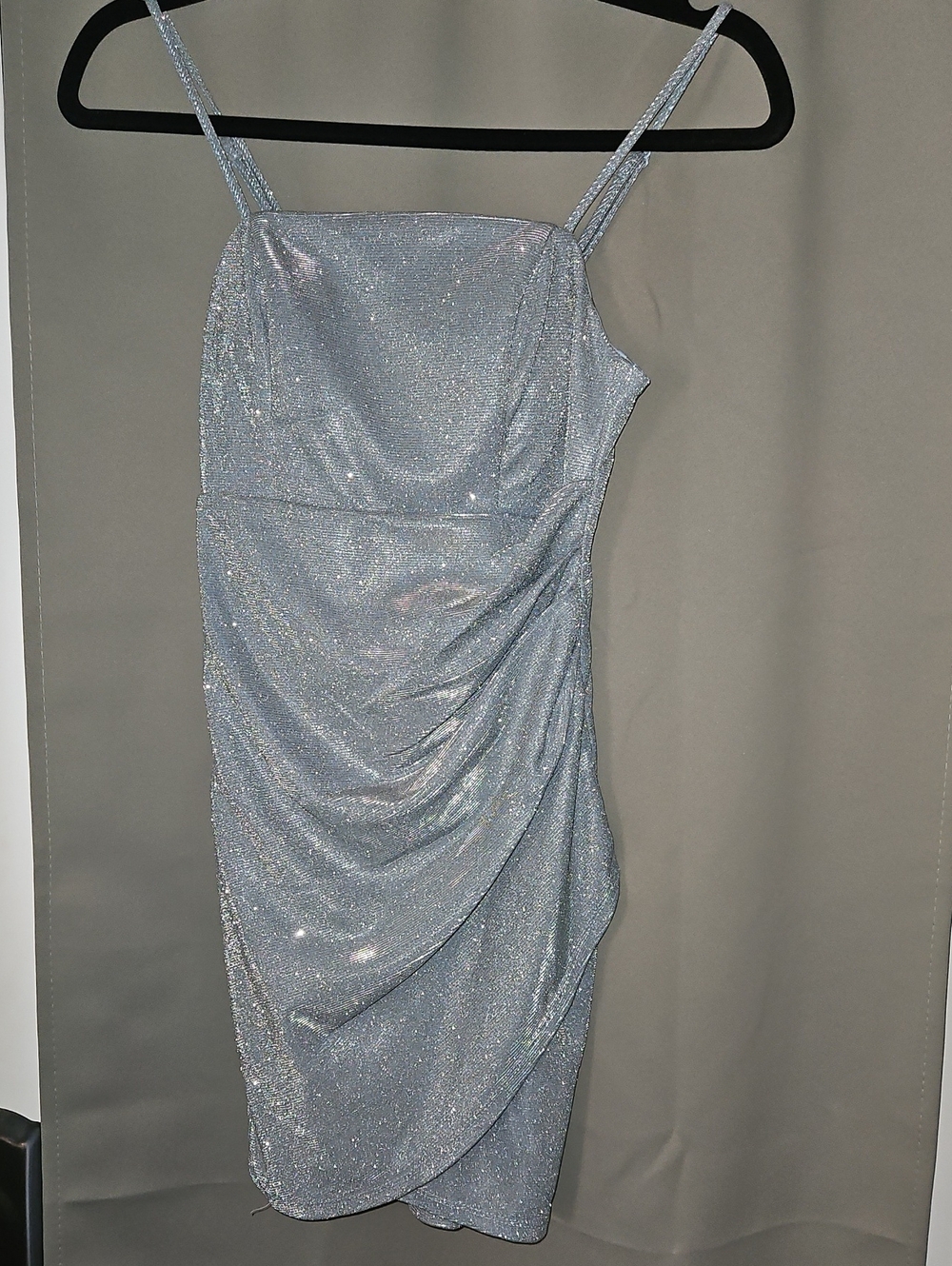 Crystal Doll Silver Sparkle Draped Dress